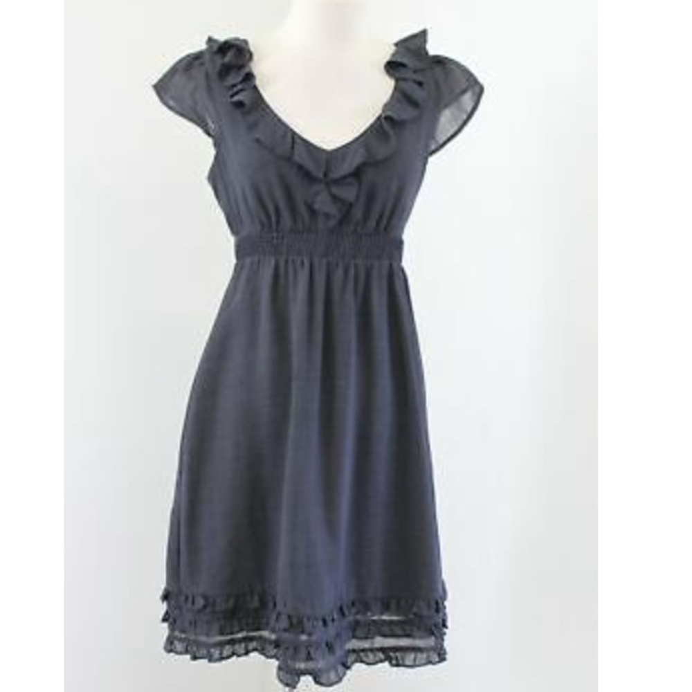 Maeve Anthropologie Gray Ruffle Dress